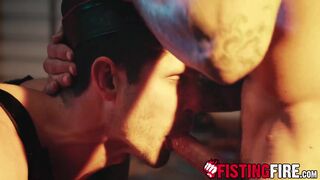 Smooth man Devin Franco has his tight pucker coated in hot jizz