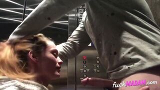 Public Elevator Quickie - Amateur Teen Gets Anal Creampie