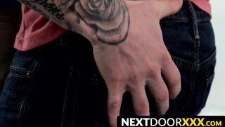 NextDoorXXX.com - Inked stud's raw cock claims his boyfriend's asshole in a hot flip