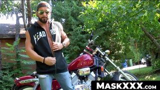 MaskXXX.com - Zack's bearded muscular biker persona gets wild outdoors