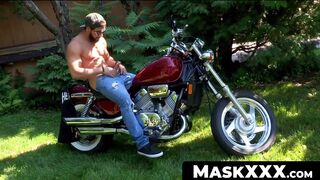 MaskXXX.com - Zack's bearded muscular biker persona gets wild outdoors