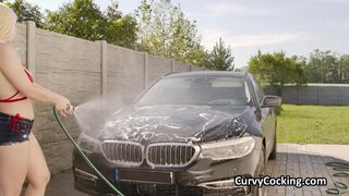 Titty fucking big tit car cleaning girlfriend