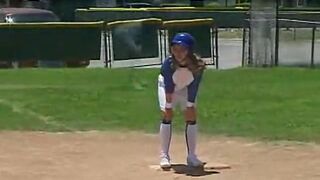 Little April rubbing her pussy at baseball field