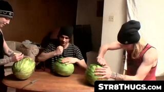 Str8Thugs.com - Three horny twinks engage in a shared jack off session with a messy f