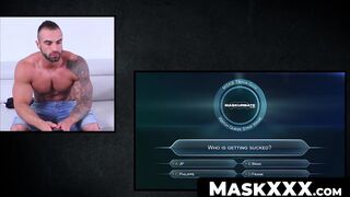 MaskXXX.com - Hot trivia quiz leads to interracial BJ and self-pleasure