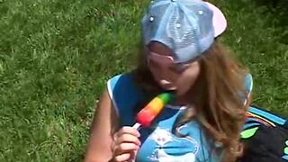 Premium GFs - Little April sucking on a rainbow popsicle