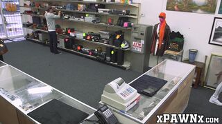 Big ass gal takes it from behind for money in pawnshop