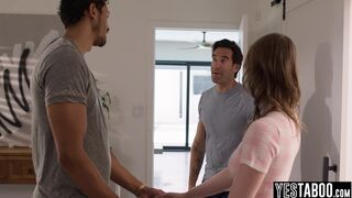 Tiny teen threesome with BBC BF and host