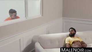 MaleNoir.com - Bearded black jock rides huge white cock deep and hard after rimming f