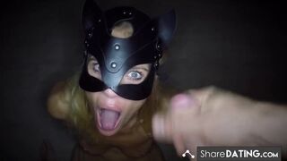 Masked  Blonde Loves Facials from Big Cocks