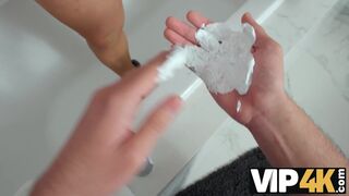 Hot bathroom sex after shaving a hairy pussy between mature slut and skilled cock