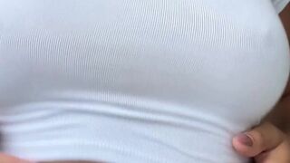 Playful Wife in White Bouncing and Showing Off Perky Tits