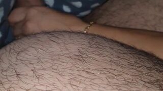 Step mom hand slip under step son underwear in bed touching and helping to cum