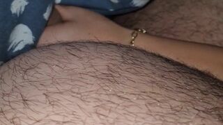 Step mom hand slip under step son underwear in bed touching and helping to cum