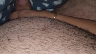 Step mom hand slip under step son underwear in bed touching and helping to cum