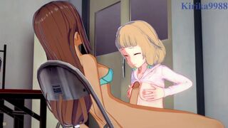 Sakura and Umiko Ahagon have intense futanari sex in their workroom. - New Game! Hentai