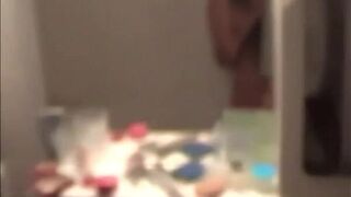 Perfect slender brunette Nicky is sucking a big dick in the bathroom