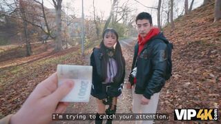 Kawaii tourist Sakura sucks stranger's cock in front of her BF in public