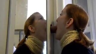 Redhead Amateur Couple's Gloryhole Blowjob