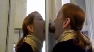 Redhead Amateur Couple's Gloryhole Blowjob