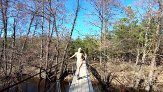 Naked Teen Walks in Spring Forest