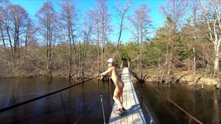 Naked Teen Walks in Spring Forest