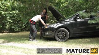 Mature whore Texas Patti is fucking on top of her car in front of her husband