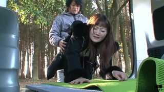 Japanese MILF sex affair with paramour in old van in forest