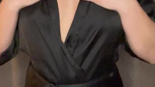 Hot Wife in Silk Robe Fondling Her Tits