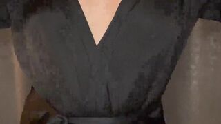 Hot Wife in Silk Robe Fondling Her Tits