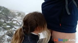 Public Blowjob in the Snow with a Sexy Teen Babe