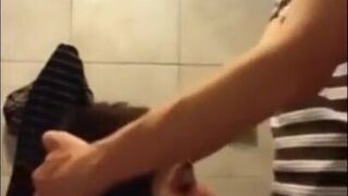 Twink Gets Face Fucked and Swallows Cum in University Bathroom