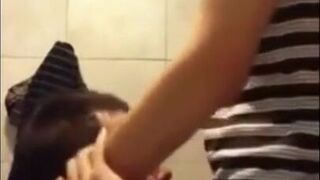 Twink Gets Face Fucked and Swallows Cum in University Bathroom