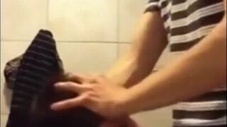 Twink Gets Face Fucked and Swallows Cum in University Bathroom