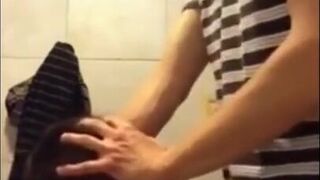 Twink Gets Face Fucked and Swallows Cum in University Bathroom