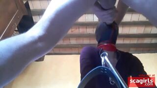 Blindfolded MILF Deepthroats a Big Cock While Bound