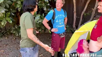 Naughty Gracie Gates is shared among her boyfriends best mates in an outdoor camping