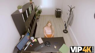 Blonde has playful mood for office sex with the money lender