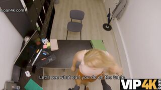 Blonde has playful mood for office sex with the money lender