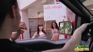 Chloe Skyy splashes it up at naughty handjob carwash with all her hot friends