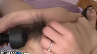 Hot housewife with hairy pussy enjoys sex at home