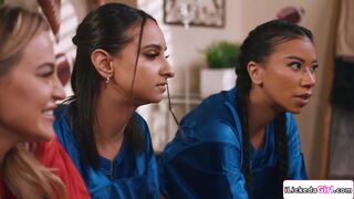 Big tits lesbian entertained by her bffs