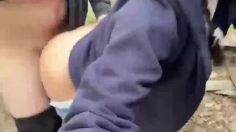 Horny Brunette Slut Takes Hard Anal Pounding Outdoor