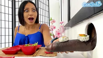 Camsoda - Big Tit Lesbian MILFs Sushi Glory Hole Experience - BBC Blowjob And Cute Asian Teen