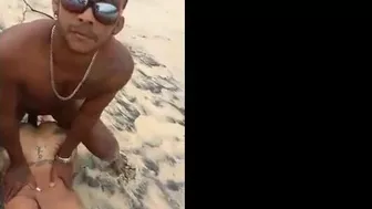 Interracial Threesome On The Beach - Amateur Doggy Style