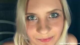 Beautiful blonde with blue eyes Angela fucked in the doggy style