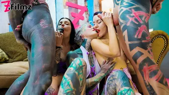 Three Alt Ladies Share Two Big Dicks
