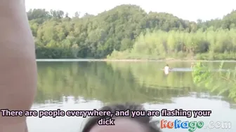 Big-Titted Babe Blows A Nerd On The Beach