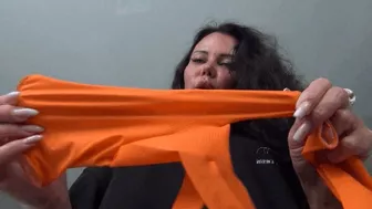 Clips 4 Sale - I squeeze your throat with orange rubber gloves a
