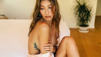 Big tits petite Latina strips in bathtub